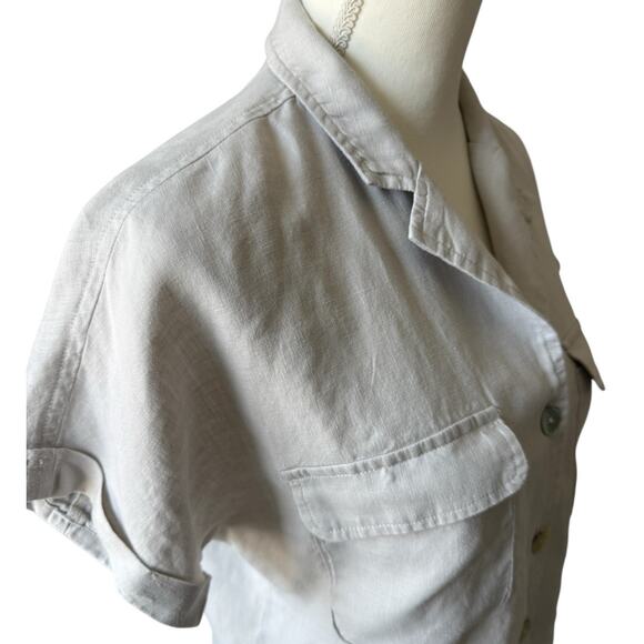 TAHARI Top Womens Medium Natural Oatmeal 100% Linen Neutral Breathable Fiber - Picture 6 of 9